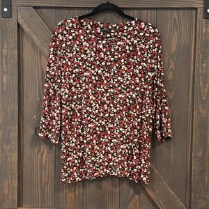 J. Jill Wearever Collection Women’s 3/4 Sleeve Blouse Black Floral Multi‎ Large